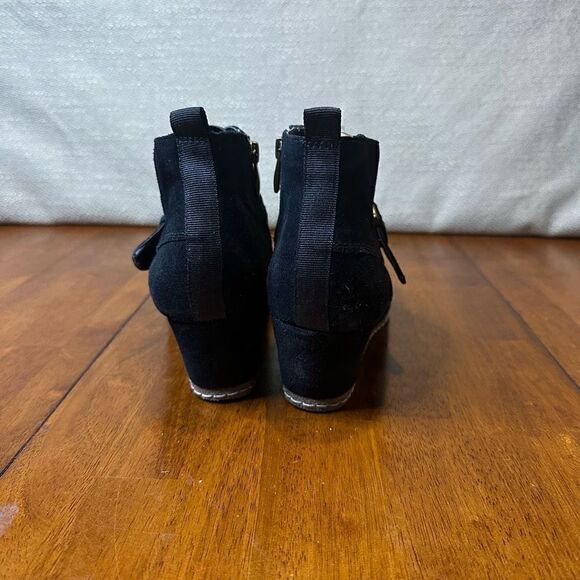 Franco Sarto Black Suede Leather Booties Side Zippers Wedge Ankle Boots Size 9.5 - Picture 5 of 12